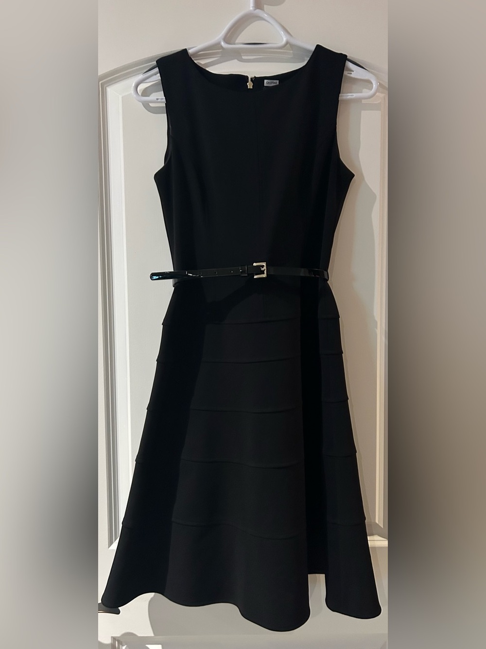 Tommy Hilfiger Black Sleeveless Tiered A-Line Dress with Patent Belt